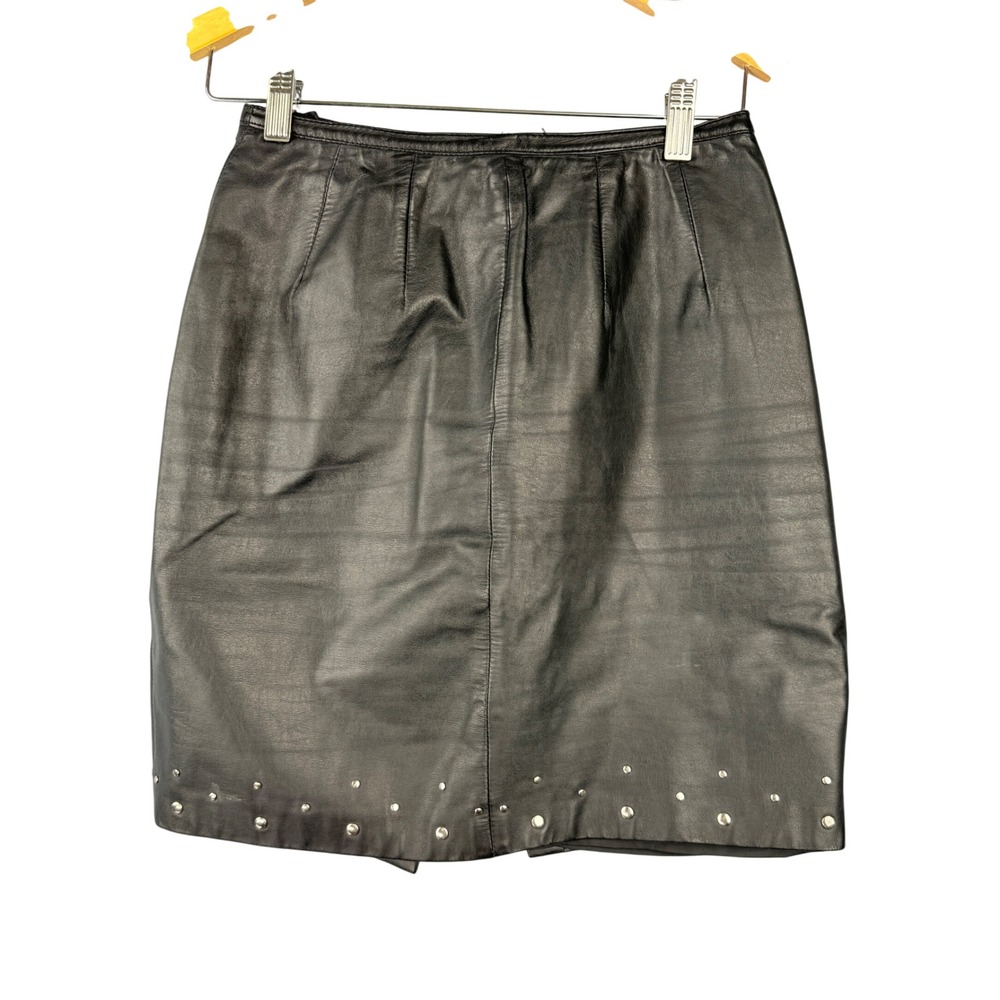 G-III Leather Fashions Skirt Women 5/6 Black Studded Mini Pencil Vintage Studded